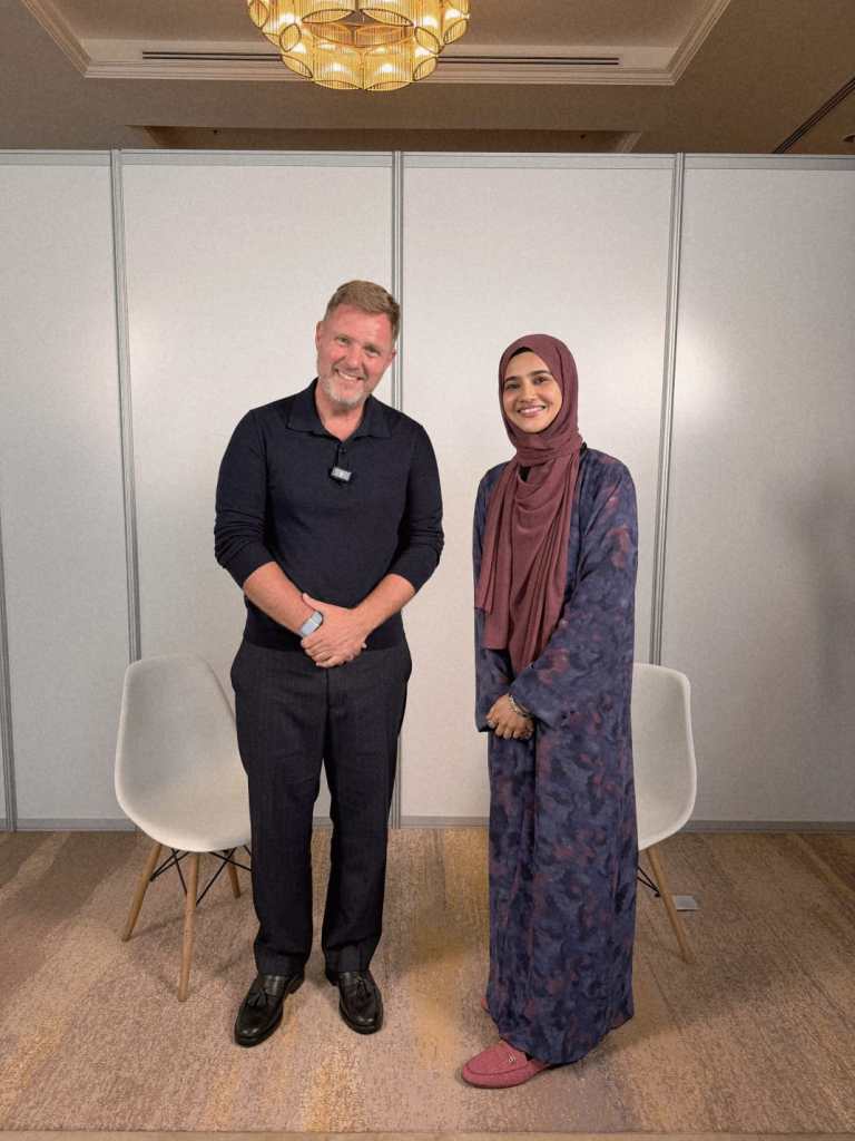 Simon Squibb with Aalia Mehreen Ahmed, Senior Features Editor at Entrepreneur Middle East
